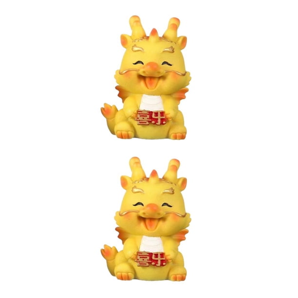 Inteprter Decoración de dragón añade encanto al hogar con decoración de dragón, exquisitos materiales de estatuilla de dragón, dragón Amarillo Pequeño dragón feliz 2Conjunto