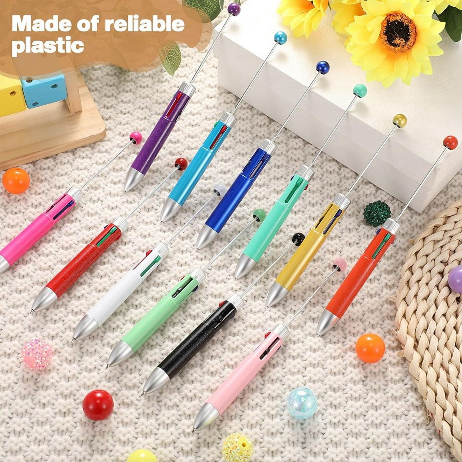 50Pc Plastic Beaded Pens Bulk Multicolor Cute 1.0mm Beaded Pens 4-in-1 Beaded Ballpoint Pens Making Graduation SuppliesB