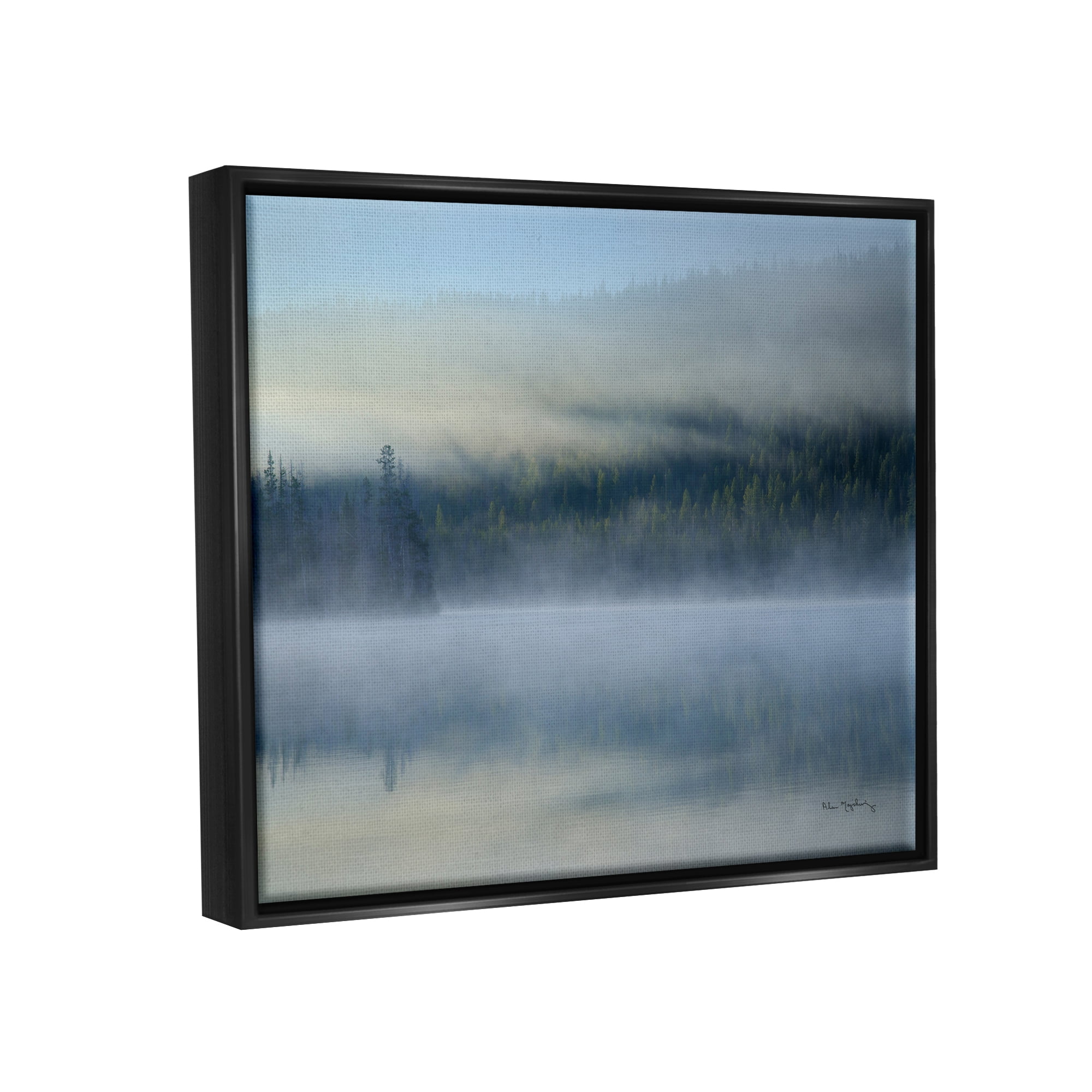 Stupell Industries Foggy Mountain Lake Scenery Nature Photography Black Floater Framed Art Print Wall Art, 31 x 25