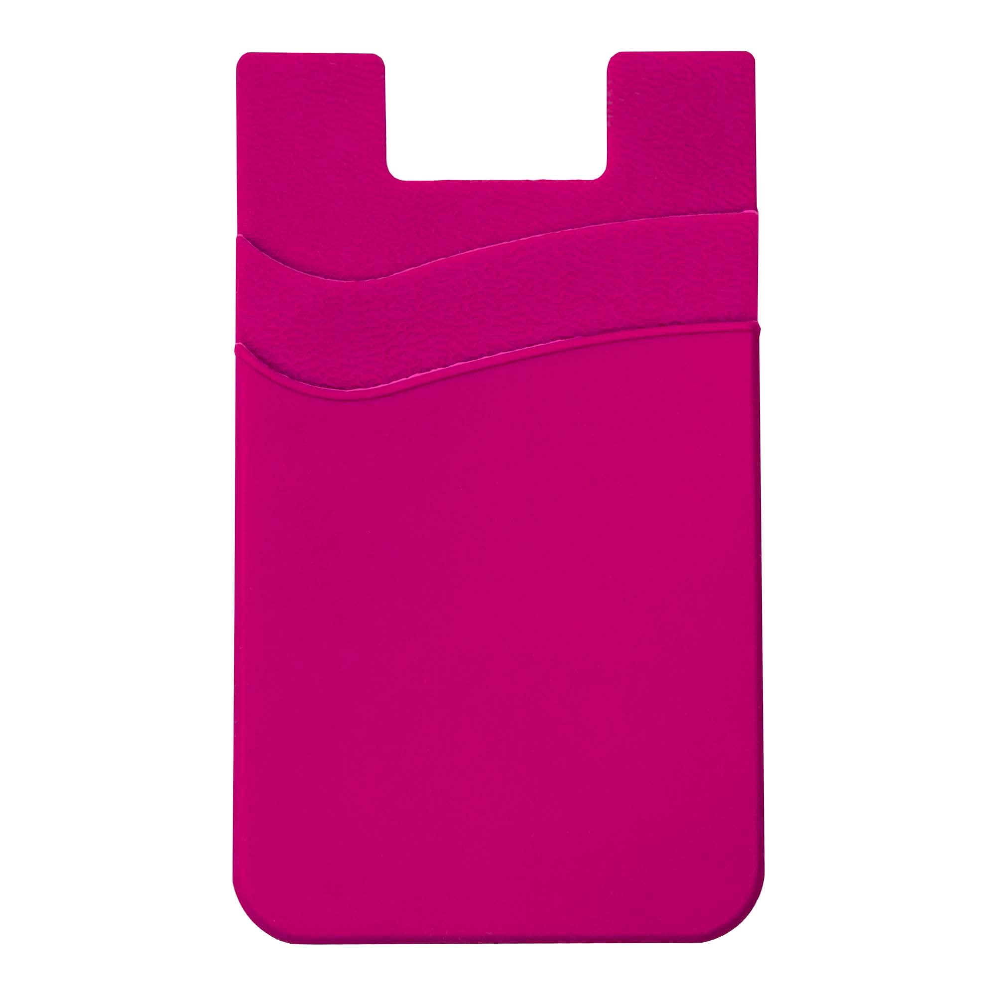 Silicone Phone Card Holder Double Slot Pocket, Stick On Wallet, Adhesive Credit Card Pouch, Compatible with iPhone & Samsung Galaxy - Pink