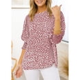 thumbnail image 2 of Blusa de cuello redondo de manga corta con puños estampados y botones en la espalda, blusa ajustada informal para mujer, 2 of 6
