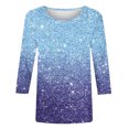 thumbnail image 4 of GA WEIHUA Deals,Womens Tops Summer Casual 3/4 Length Sleeve Shirts Gradient Glitter Print Tunics Trendy Crewneck Tees Loose Three Quarter Cute T Shirt Shirts(Multicolor,Blouses S), 4 of 4
