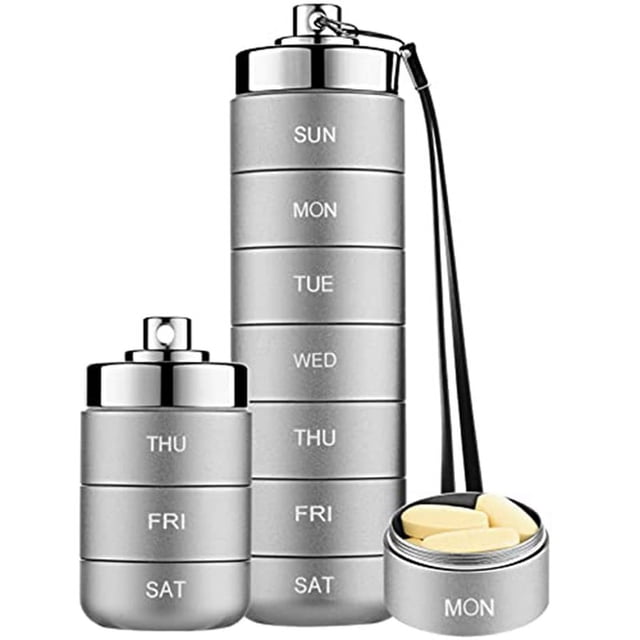 Pastillero de Metal Semanal, Apilable, Resistente Al Agua, para Viaje, Pastillero, Organizador Diario Medicamentos 7 DíAs, Gris