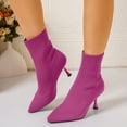 thumbnail image 4 of Quaouag Stretch Pointed Toe Sock Booties Mid-Calf Ankle Boot Stiletto Heel Boots for Women, 4 of 6