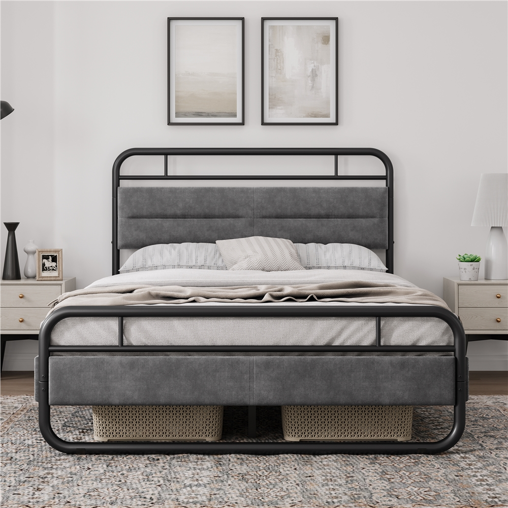 Yaheetech Contemporary Velvet Upholstered Bed with Rounded-Edged Headboard,Queen Size, Dark Gray - image 3 of 9
