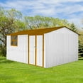 thumbnail image 5 of 10x12 FT Outdoor Storage Shed, Metal Garden Tool Shed with Vents, Window and Bulit-in Hooks, Waterproof  Organization for Home/Backyard/Garden Tools/Lawn Storage, Yellow+White, 5 of 7