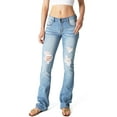thumbnail image 5 of Machine Jeans Women's Juniors Mid Waist Distressed Bootcut Jeans (11, Light Denim), 5 of 7