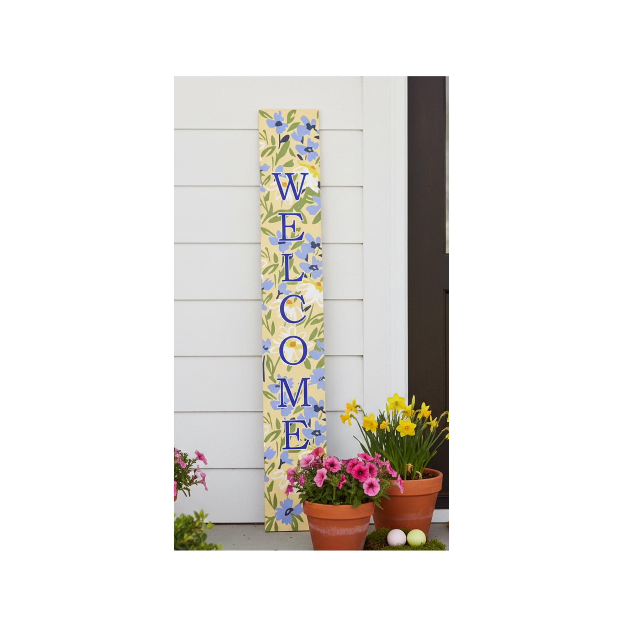 Calloway Mills 119204707 Blooming Meadow Blue Welcome Porch leaner, 47" x 07"