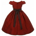 thumbnail image 2 of Little Girls Dress Tulip Sleeves Brown Trim Flared Christmas Holiday Flower Girl Dress Red 4 (K40D6), 2 of 4