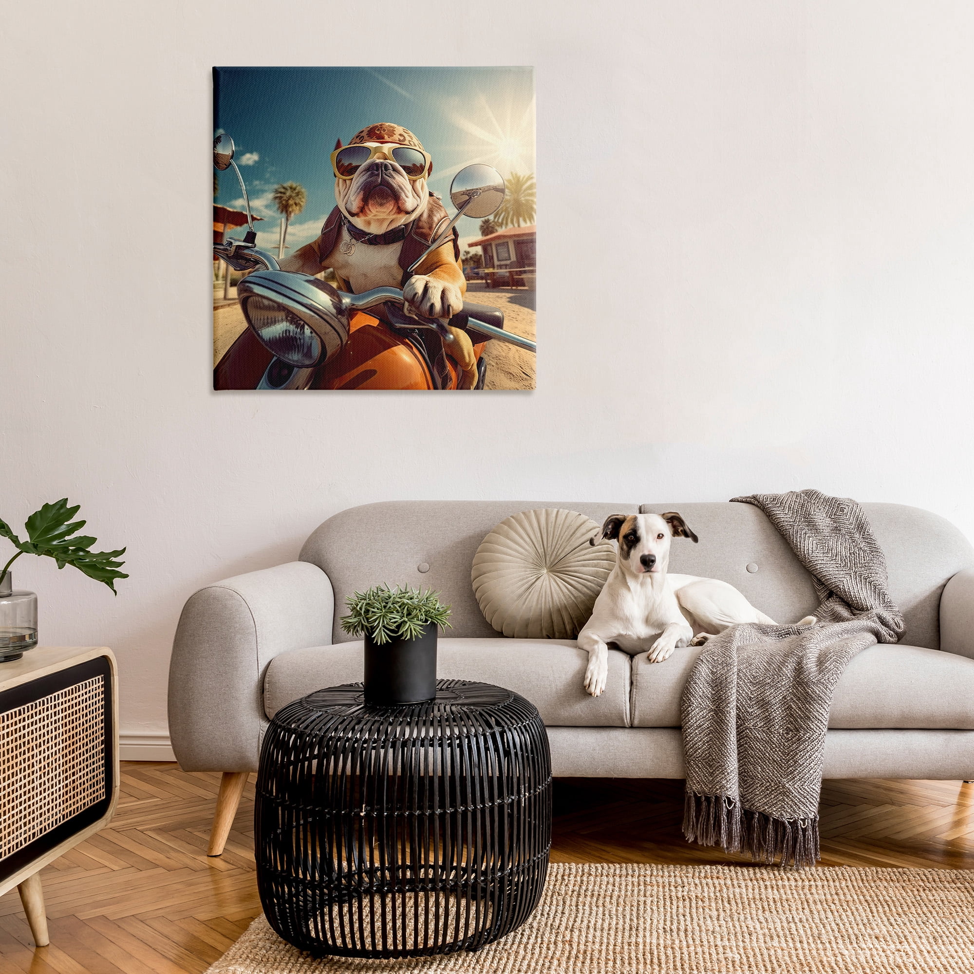 Stupell Industries Summer Motorcycle Dog Animals & Insects Painting Gallery Wrapped Canvas Art Print Wall Art, 36 x 36