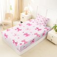 thumbnail image 5 of spefrowx Princess Pink Bowknot Twin Sheets for Kids, Pink Striped Polka Dot Bedding, 3-Piece, 1 Flat Sheet, 1 Fitted Sheet and 1 Pillowcase, 5 of 6