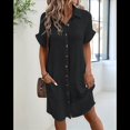 thumbnail image 4 of Vestido Túnica Holgado Informal de Verano para Mujer, de Algodón y , con Botones, Cuello en V, Corta, Color Negro, Talla S, 4 of 7