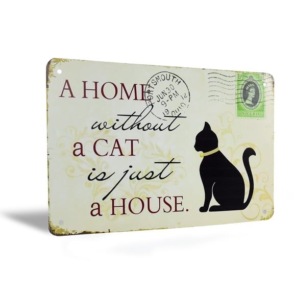A Home Without a Cat is Just House Rustic Metal Sign Wall Decor Pet Lover Gift