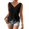 thumbnail image 3 of Women's Lace Tops V Neck Sleeveless Tank Tops Summer Floral Print Vacation Blouses Crochet Scalloped Hem Hollow Out Lightweight Casual Top, 3 of 8
