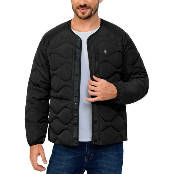 Little Donkey Andy Men's Quilted Jacket Lightweight Bomber Puffer Jacket Long Sleeve Padded Coat with 6 Pockets Black M