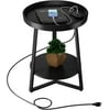 Round End Table with Storage Shelf 2 Tier Farmhouse Side Table Nightstand for Living Room Bedroom Wood Tabletop & Black Metal Brown 15.7 * 15.7 * 23.0inches