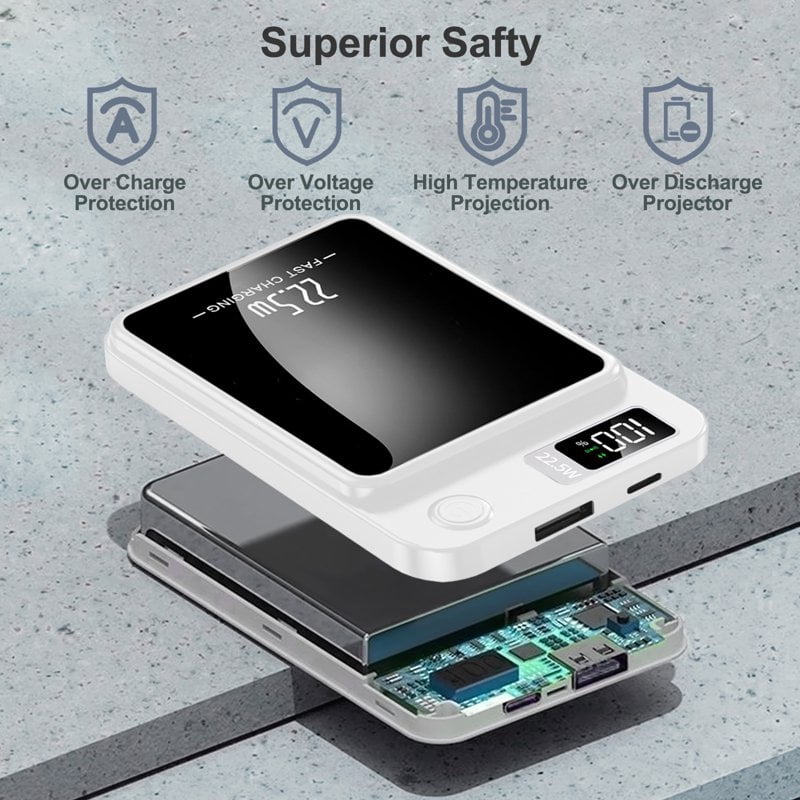 Magnetic Wireless Portable Charger, 5000mAh Power Bank with PD20w Fast Charging, USB C in&Out Battery Pack, Compatible with Mag-Safe for iPhone 17/16/15/14/13 Series, Samsung, Android, and More