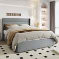 thumbnail image 2 of Einfach Full Size Lift up Platform Storage Bed Frame with Fabric Upholstered Wingback Panel Headboard, Blue Gray, 2 of 10