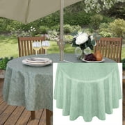 Newbridge Sage Green Napa Leaf Solid Color 70 inch Round Umbrella Vinyl Flannel Backed Tablecloth