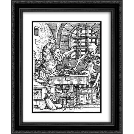 Hans Holbein the Younger 2x Matted 20x24 Black Ornate Framed Art Print 'Death and the Miser, from The Dance of Death'