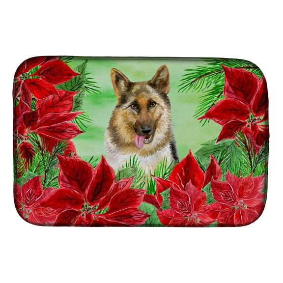 German Shepherd Poinsettas Dish Drying Mat