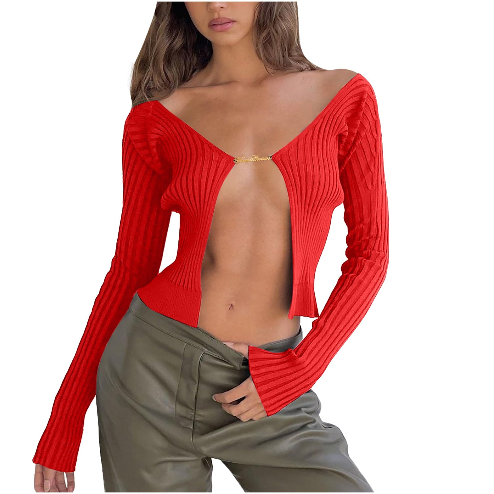 DPTALR Women's Cardigan Solid Color Comfortable V-neck Slim