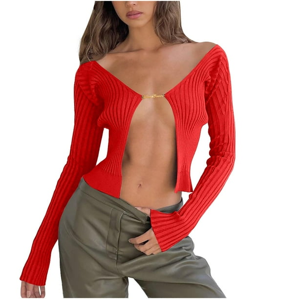 Women s Sexy Cardigan Solid Color Comfortable Fashion V neck Slim Sweater Tops A2466