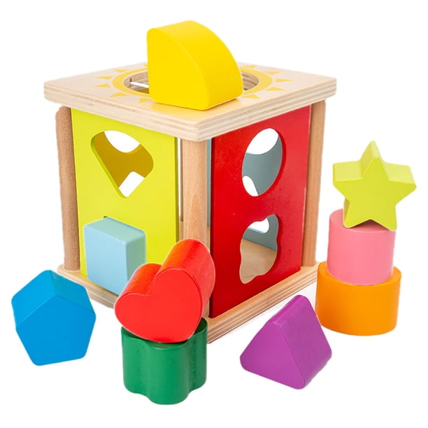 Set Shape Toy Shape Sorter Toy Set Wood Funny Shape Sorting Cube Toy Matching Block ...
