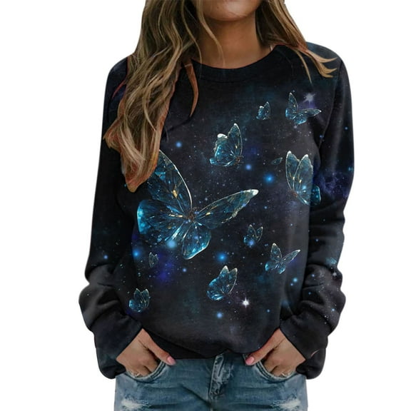 Cnbwig Womens Hoodies Sweatshirts Pullover Gradient Tie Dye Print Round Neck Sweatshirt Tops Long Sleeve Workout Shirts Blouse Casual Tops Comfy Fall Fashion Outfits Winter A1-Black L