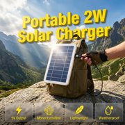 Portable USB Solar Panel, 5V 2W High Efficiency Monocrystalline Charger for Phone Fan Lantern, Camping Hiking Travel