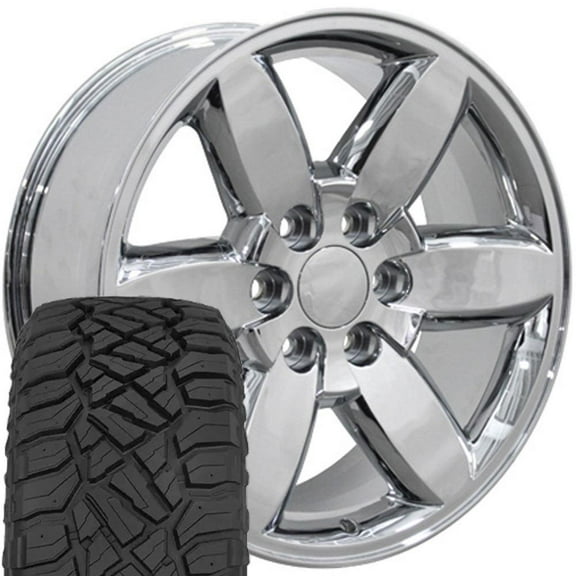 OE Wheels CV94 20 Inch Rims and Tires Fit Silverado 1500 Style 6x139.7 20x8.5 Chrome - Hollander 5420 - TerraMax RT 275/55-20 (Set of 4)