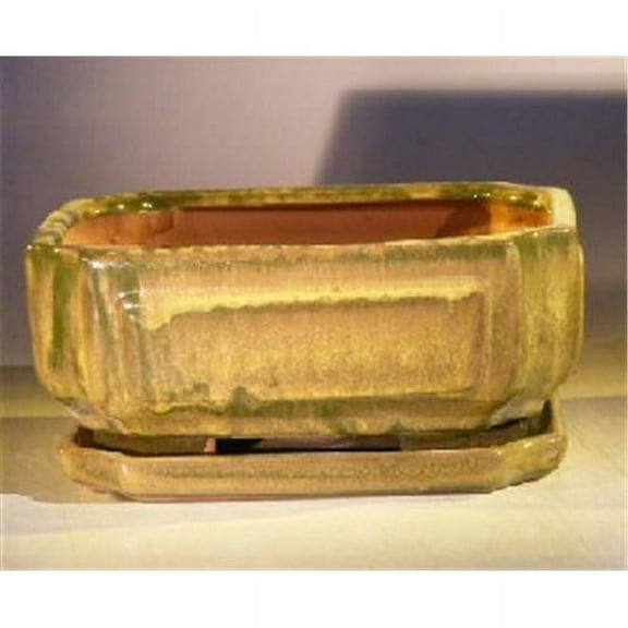 Bonsai Boy L239a 8.5 x 6.5 x 3.5 in. Ceramic Bonsai Pot, Green - Rectangle