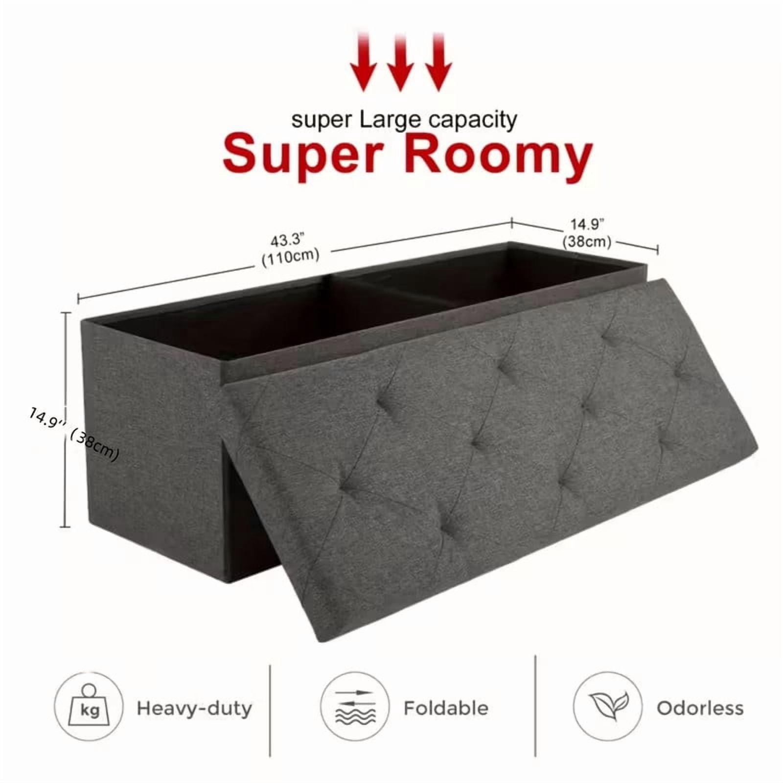 43in Storage Ottoman Bench, Storage Chest, End of Bed Foot Rest Stool with Padded Seat, Bedroom Bench for Living Room