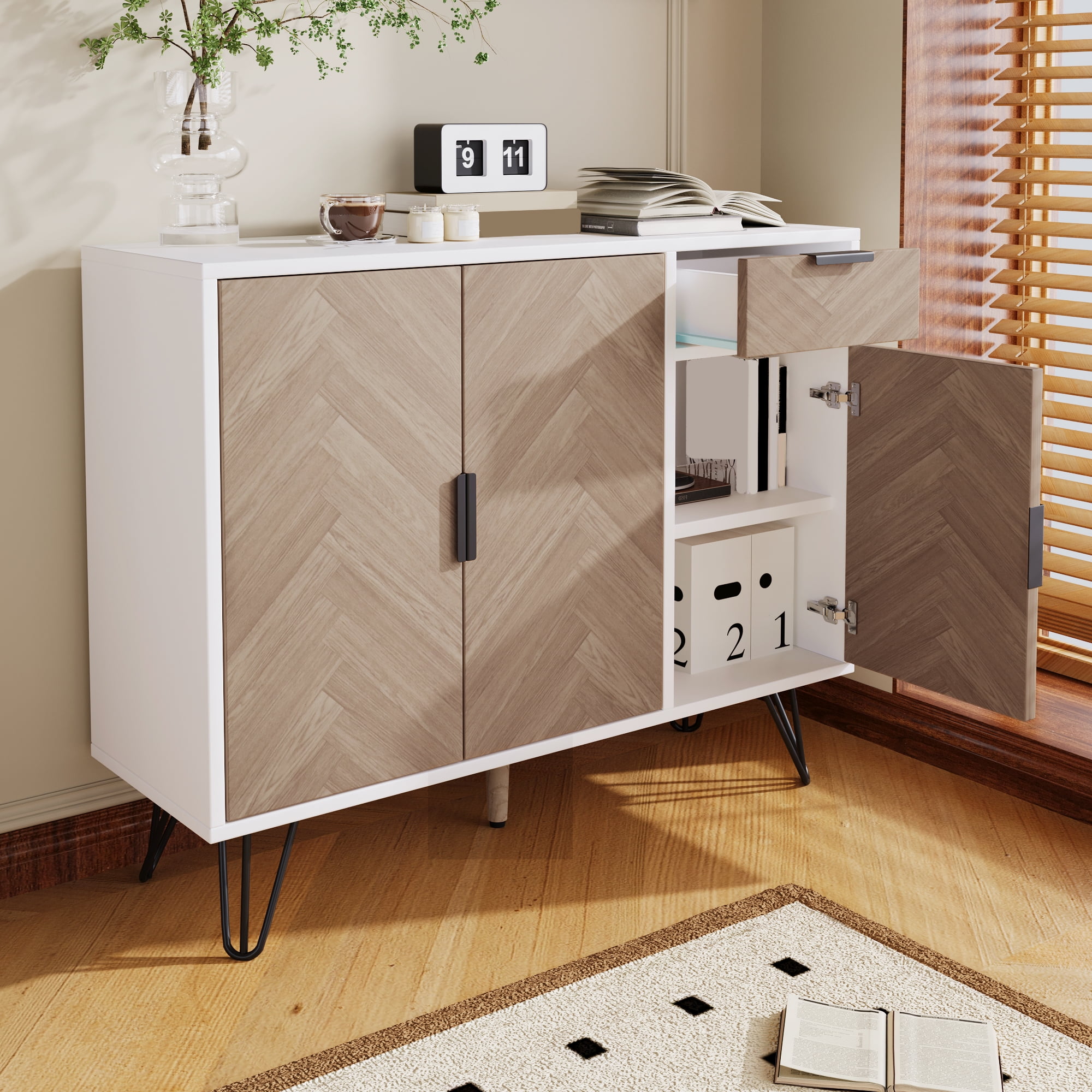 Noble House Modern Storage Cabinet, Sideboard in Finish with Drawer,Adjustable Shelves,White