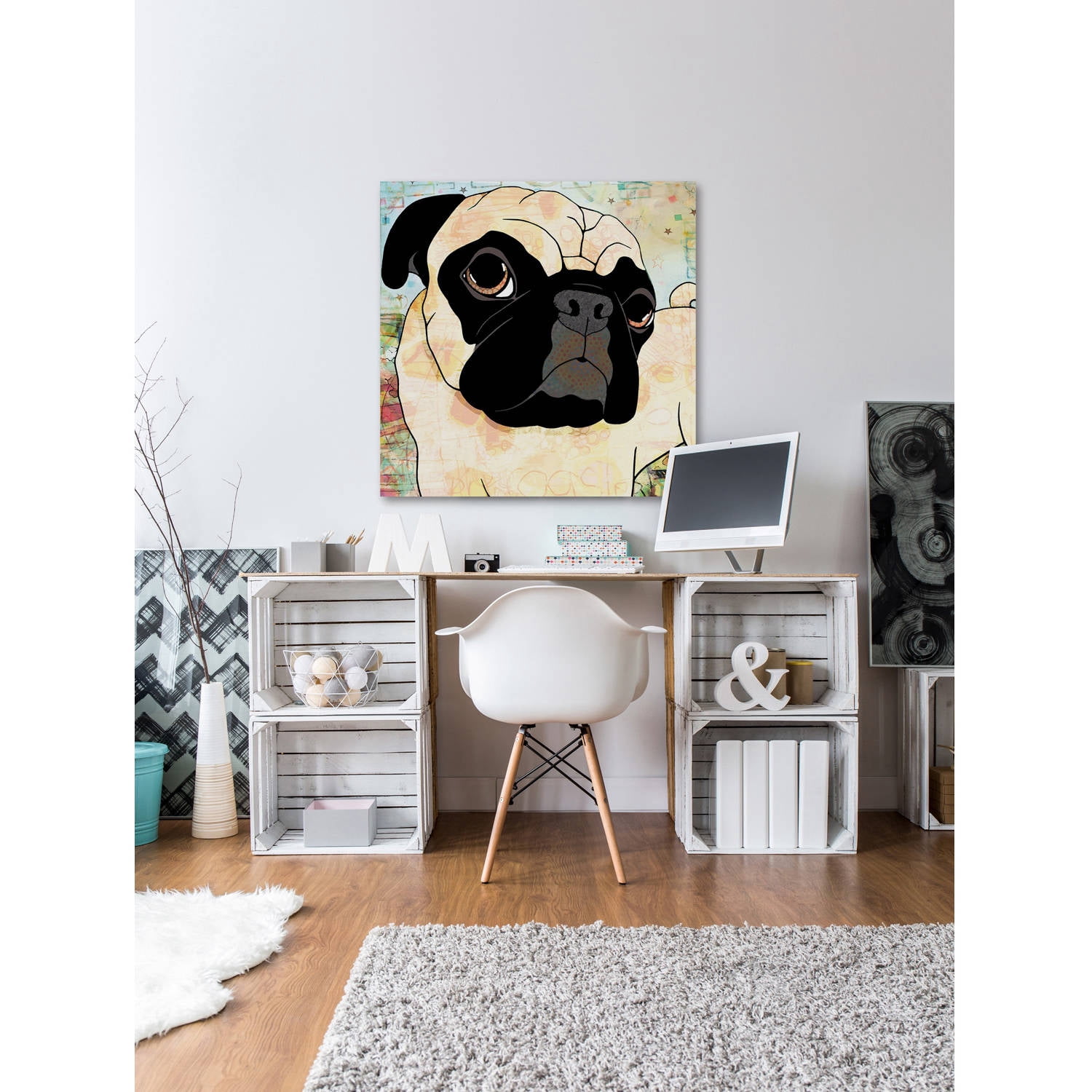 "Pug Mug" Painting Print on Wrapped Canvas