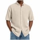 thumbnail image 2 of Blusa y camisa de manga corta con cuello vuelto para hombre, color liso, informal, a la moda, de manga corta, con cuello vuelto y botones, blusa de poliéster para hombre., 2 of 6