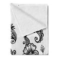 thumbnail image 2 of Floral Soft Flannel Fleece Throw Blanket, Hand Drawn Style Vintage Compositions Blossoming Flowers Retro Fun Design, Cozy Plush for Indoor and Outdoor Use, 70" x 90", White Black, by Ambesonne, 2 of 5