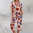 thumbnail image 6 of 4th of July Womena Pajama Sets Patriotic Flag Flower Heart Print Nightwears Short Sleeve Top and Capri Pants Independence Day Pajama Set, 6 of 6