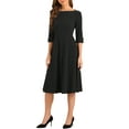 thumbnail image 4 of INSPIRE CHIC Vintage 3/4 Sleeve Dress for Women's Elegant Boat Neck Wear to Work Dress Trendy S Black, 4 of 6