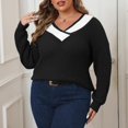 thumbnail image 2 of MIUOWANP Plus Size Sweaters for Women V neck Women's Casual Round Neck Long Sleeve Sweater Knitted Stripe Loose Blouse Tops Black XXXL, 2 of 4