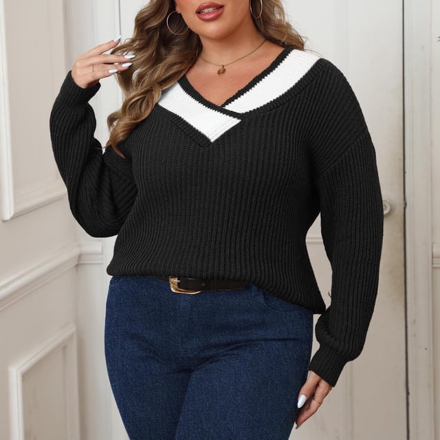 EGNMCR Chandail Col Roulé pour Femmes, Pulls pour Femmes Chandail Décontracté Col Rond Manches Longues Tricot Rayé Blouse Ample Hauts Chandail pour Femmes