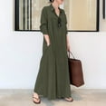 thumbnail image 3 of Shirt Dresses for Women Cotton Linen Long Sleeve Button Down Collared Loose Fit Flowy Maxi Dress with Pockets, 3 of 5