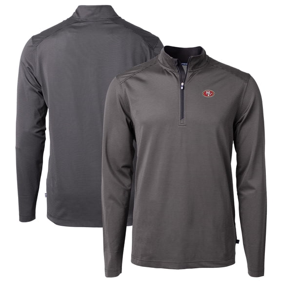 Men's Cutter & Buck Black/Gray San Francisco 49ers Virtue Eco Pique Micro Stripe Recycled Quarter-Zip Pullover Top