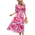 thumbnail image 4 of xiaxaixu Robe Longue d'Été pour Femmes Manches Courtes Col en V Motif/imprimé Floral Robe de Plage, 4 of 7