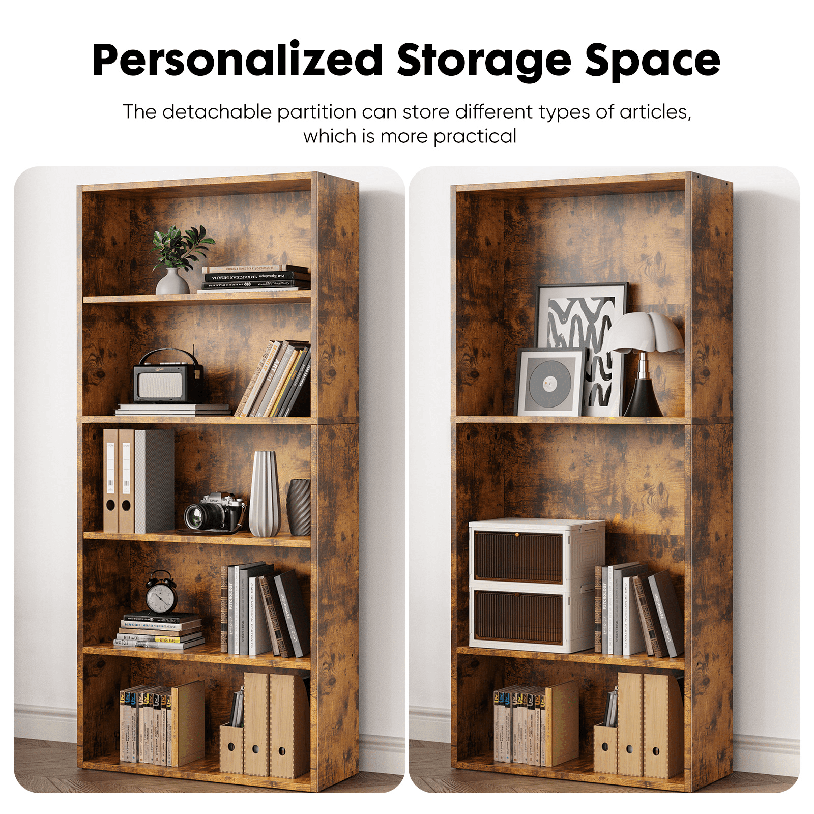 TrumanPick Rust Industrial 6 Shelf Bookcase - Large 63 Inch Tall Floor Standing Open Bookshelf for Home Office, Living Room, and Bedroom Storage