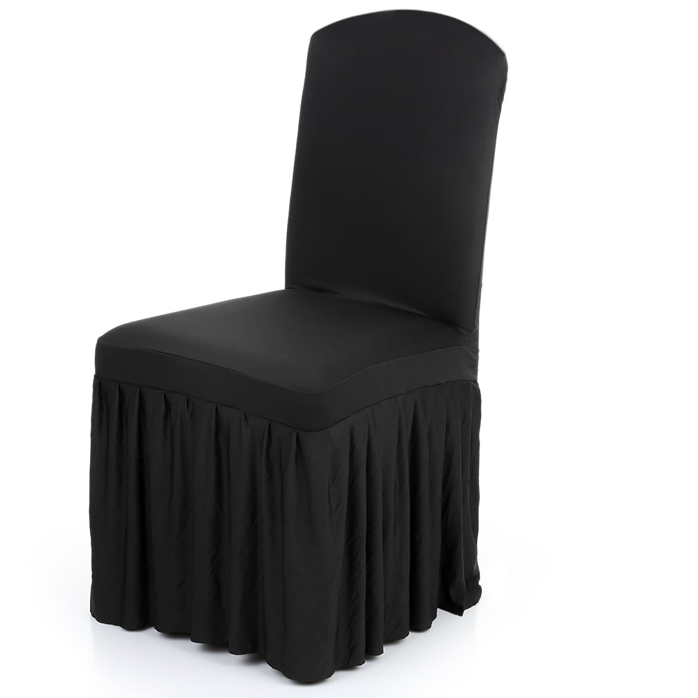 Pleated Skirt Stretch Chair Cover Hotel Wedding Dining Room Detachable Slipcover 