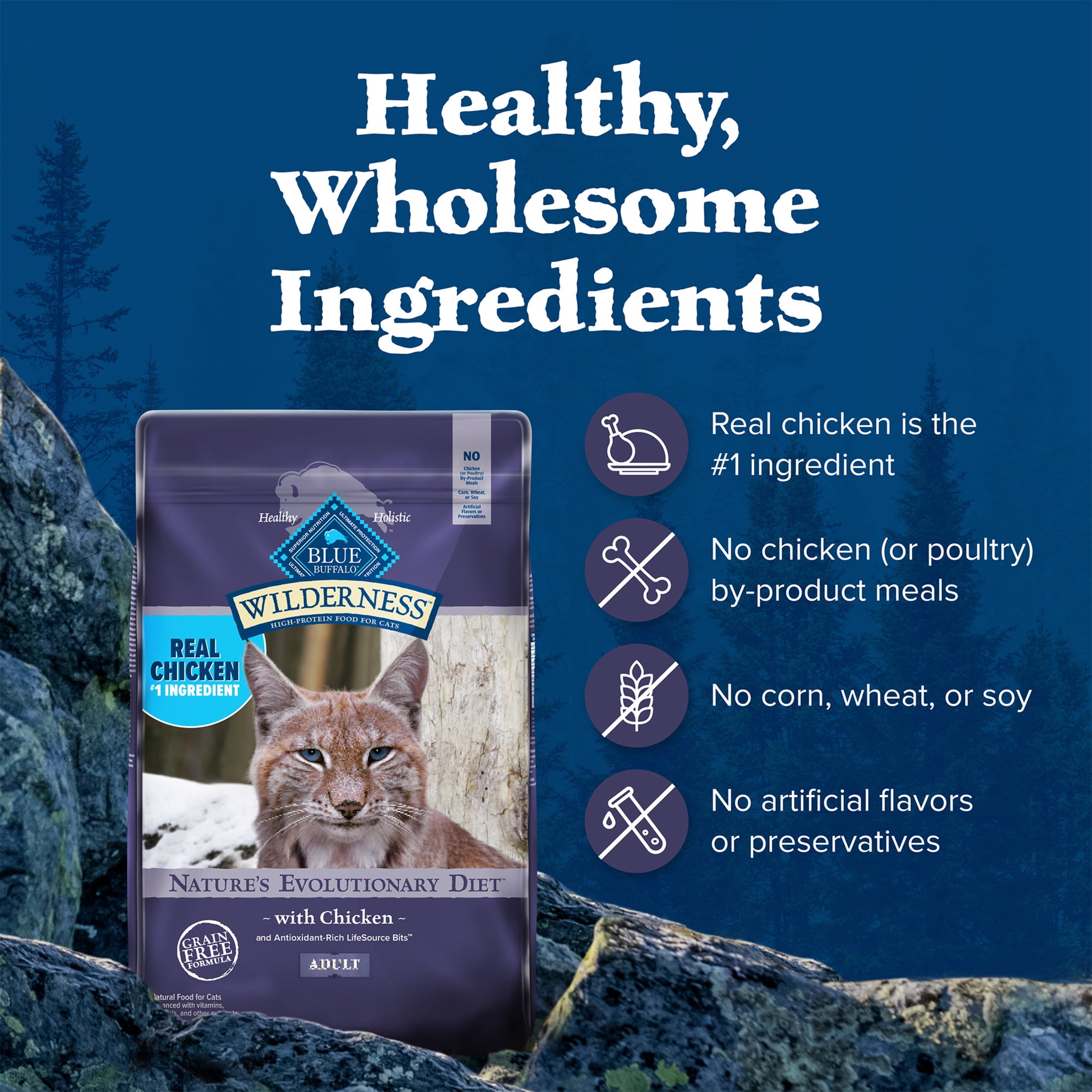 Blue Buffalo Wilderness Natural Adult Dry Cat Food, High-Protein, Chicken, 12-lb. Bag