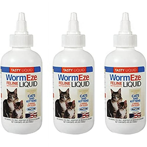 Durvet Wormeze Feline Liquid Wormer for Cats & Kittens 4oz, 3Pack