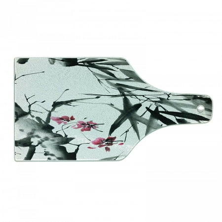 

Japanese Cutting Board Natural Bamboo Stems Cherry Blossom Japanese Inspired Folk Print Decorative Tempered Glass Cutting and Serving Board Wine Bottle Shape Dark Green Fuchsia by Ambesonne