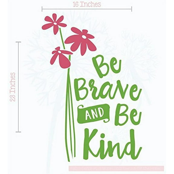 Be Brave, Be Kind Vinyl Decals Wall Stickers Inspirational Quotes Wall Art with Flowers 2-Color, Lime-Lipstick